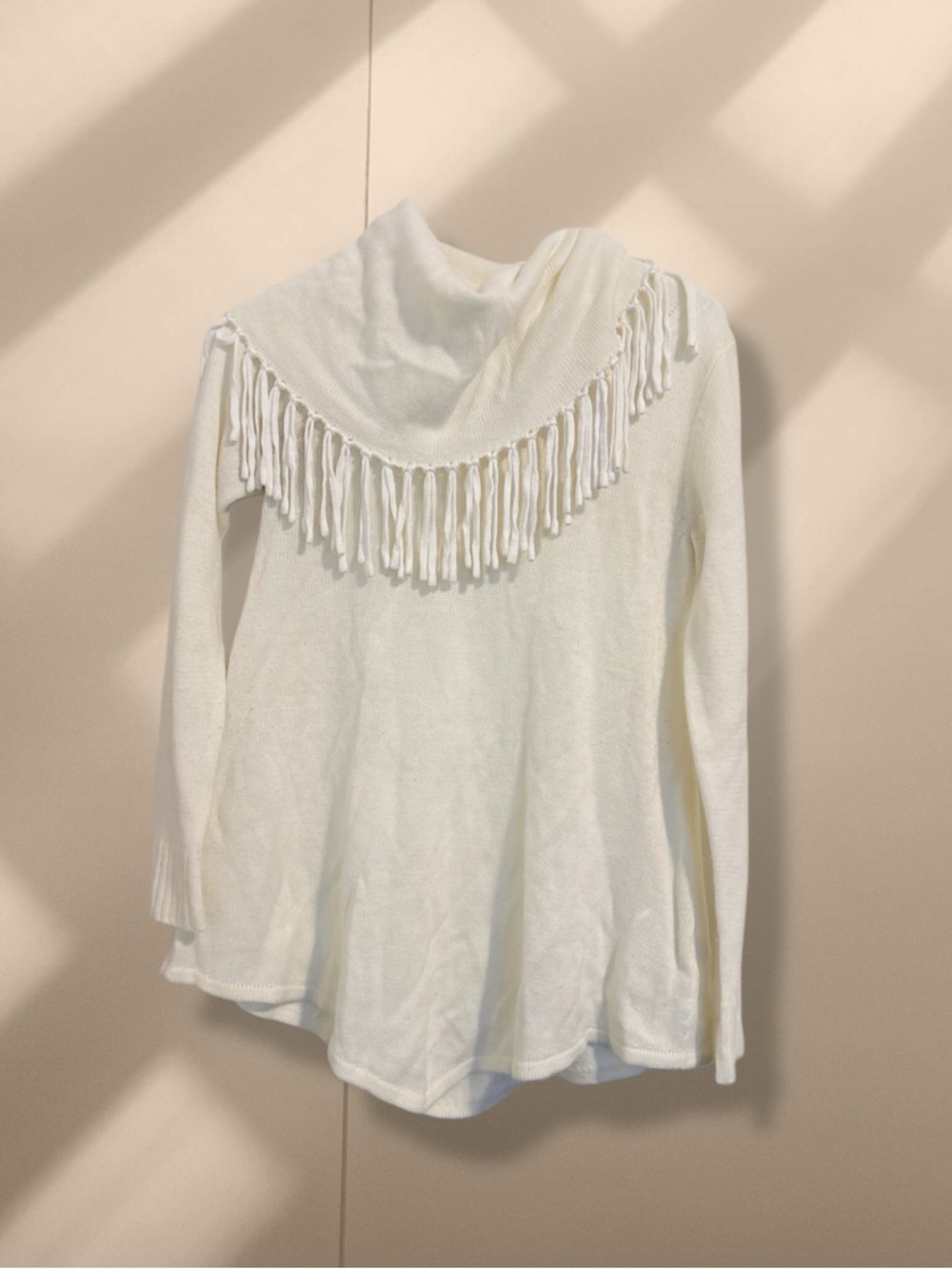 White Fringe Turtleneck Sweater | Textured Knit | Statement Cozy Style